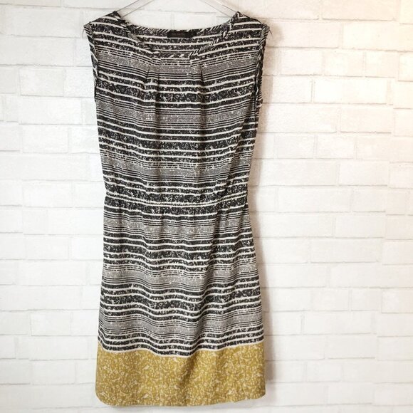 The Limited Marble Striped Cap Sleeve Dress Gathered Waist Mustard Hem Size M - Picture 2 of 6